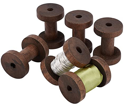 PandaHall Leerspulen Aus Holz Für Draht, 3.2 Zoll / 5.9 cm Spulen Holznäh-Stickgarn-Spule Drahtwebspulen Für Stick- Und Nähmaschinen Kunsthandwerk Garnschnurrolle, 6 Stück