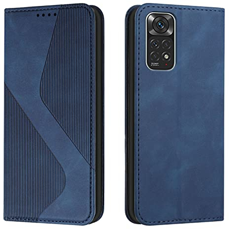 NEXCURIO Handy Hülle für Xiaomi Redmi Note 11 / Redmi Note 11S 4G Handyhülle mit Kartenfäch Klapphülle Klappbar Schutzhülle Leder Flip Wallet Case Cover Tasche Handytasche - Blau