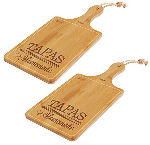 Westmark 2 Servierbretter/Bambus-Platten mit Motiv und Griff, Fläche: 35 x 16 cm, Bambus, Tapas + Friends, Hellbraun, 702022E3