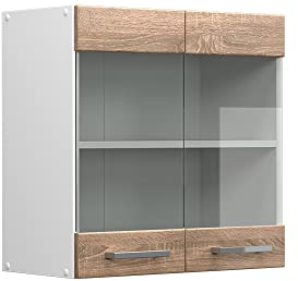 Vicco Armario de Cocina con Vidrio R-Line, Sonoma/Blanco, 60 cm