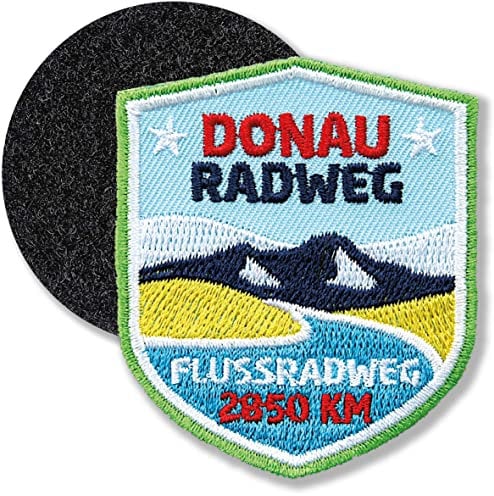Donau-Radweg Donau luss-Radweg/Klettpatch hochwertig gestickt 61 x 52 mm/Klett-Patch Patches Sticker Applikation mit Klett für Kleidung Rucksack Tasche COH Radführer Karte