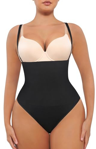FeelinGirl Thong Shapewear Tummy Control Underwear for Women Body Shaper Girdle Panties Seamless Shape Wear Black M-L