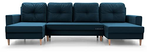 Wohnlandschaft Ecksofa U-Form mit Schlaffunktion Eckcouch mit Bettkasten Sofa Couch Polsterecke U-Sofa - 300x142x90 cm - Carl U (Marineblau)
