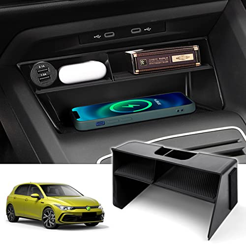 Karltys Center Console Organizer for VW Volkswagen Golf GTI R MK8 2022 2023 2024 Accessories Center Console Insert Tray Secondary Storage Box with Non-Slip Silicone Mat