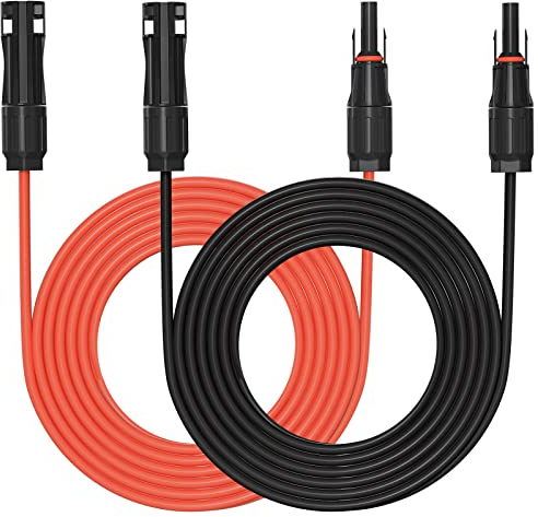 HITRENDS Solarkabel Verlängerung 5M, 4mm² Solarstecker Kompatibel 1Y2 Buchsen kabel Adapter,Wasserdicht IP68,12 AWG, Solarstecker DC 1500V, für die Verkabelung von Solarpanels, Rot+Schwarz
