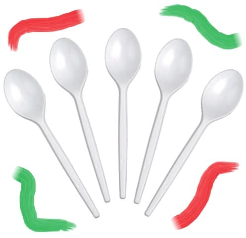 HYPER form -500 Cucchiaini in Plastica Bianchi, Riutilizzabili e Robusti per Aperitivo e Dessert. Per compleanni Feste e Party.