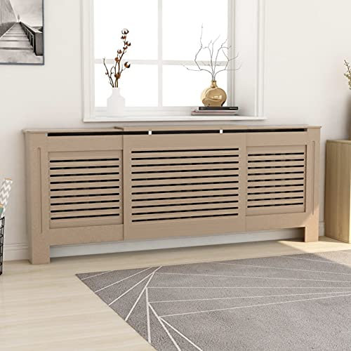 Bopdu Radiator Cover Cabinet Adjustable MDF Wood Modern White Decorative for Living Room Bedroom Grey 205 cm