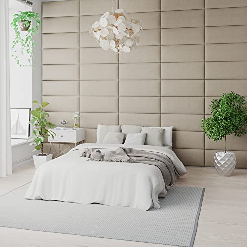 Aspire Beds EasyMount – Lot de 4 Panneaux rembourrés à Fixation Murale avec Velcro – modulaire pour tête de lit, Tissu tissé Malham, crème, 76 cm de Large