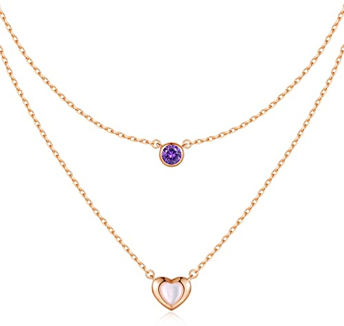 LOUISA SECRET MUTTERTAGSGESCHENK Kette Damen 925 Silber Rosegold Geschichtet Anhänger mit Cubic Zirkonia Mutter-of-Pearl Herz Halsketten Damen Schmuck Geburtstags Geschenk für Sie Valentinstag