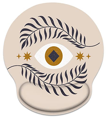 Britimes Ergonomisches Mauspad mit Handgelenkstütze, beige, abstrakte Augen, rutschfeste Gummiunterseite, Mauspad für Zuhause, Büro, Gaming, Arbeiten, Computer, Laptop, einfaches Tippen und Entlasten