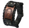 Cupimatch Herren Armband Retro Breites Metall Wikinger Armband Herren PU Leder Schwarz Armband Punk Style Armbänder Breiter Gürtel Manschette Armreif Rock Wrap für Männer Junge