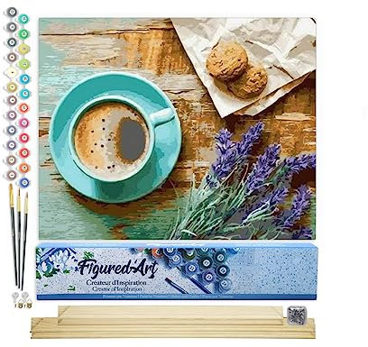 Figured'Art Peinture par Numéro Adulte Pause Café - Activité Manuelle Kit de Loisir Créatif DIY Numéro d'Art Complet - 40x50cm avec châssis en bois à monter