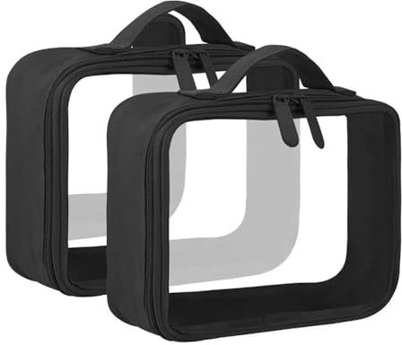 FonVan 2 Stück Kulturbeutel Transparent, TSA-zugelassener Clear Kulturbeutel mit Tragegriff für Handgepäck im Flugzeug, Wasserdicht PVC Durchsichtige Kosmetiktasche Reise Make-up