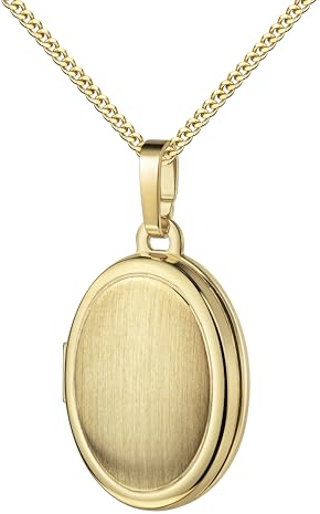Medaillonanhänger Gold Medaillon 333 / 8 Karat für 2 Bilder Amulett Anhänger oval zum Aufklappen für Damen mit Halskette Mit hochwertiger Schmuck-Kette 925 Silber vergoldet - Kettenlänge 70 cm.