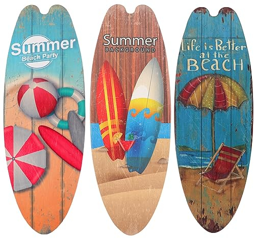 Tofficu Surfbrett Holzschild Deko, dreiteiliges Surfbrett-Schild, Strand-Willkommensschild, Wanddekoration für den Außenbereich, geeignet für Zuhause, Wände, Gärten und Strandpartys, Sommer Deko