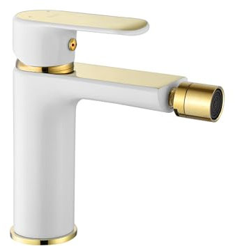 Rea Rubinetto da bidet Bloom White gold Miscelatore monocomando in ottone per WC Bagno (Bianco/Oro)