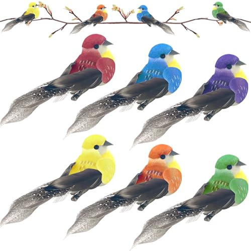 Lets Joy 6 Stück Vogel Deko Figuren Künstliche, Künstliche Federvögel, Bunte Simulation Schaumvögel Mit Clip, Feder Vogel Modell, Garten Simulation Figuren Hochzeit Deko