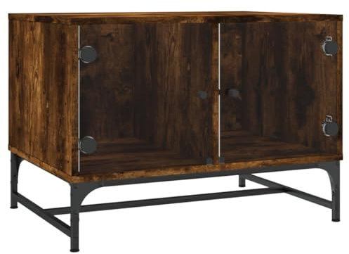 vidaXL Table Basse avec Portes en Verre, Bout de Canapé avec Rangement, Table d'Appoint Salon Salle de Séjour Intérieur, Moderne, Chêne Fumé