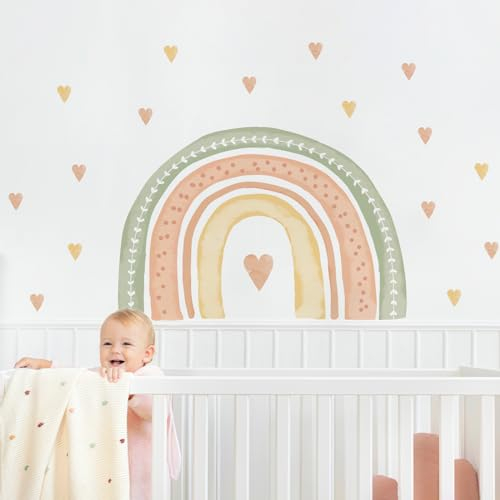 Hoppla -XL Wandtattoo für Kinderzimmer - Regenbogen - 130 x 75 cm - Dekoration für Babyzimmer - Repositionierbarer Wandsticker, Pastellfarben, Wandaufkleber, skandinavischer Stil - Wanddekoration