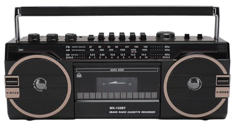 Tragbarer Kassettenspieler-Boombox, Retro-Blueooth-Boombox, AM-FM-SW-Radio-Stereo-Kassettenspieler mit Großem Lautsprecher und Kopfhöreranschluss, USB-Anschluss, (Black)