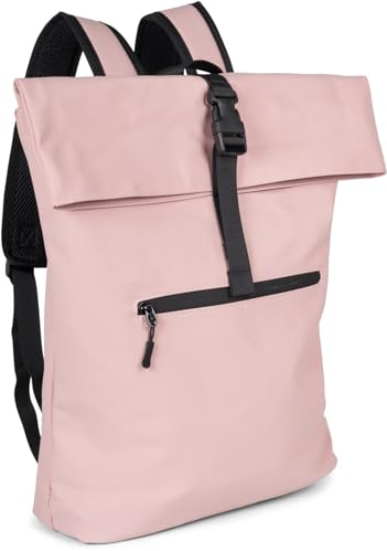 styleBREAKER Unisex Rolltop Rucksack Wasserfest Seesack, Rose | 39x44x12 cm Hauptfach mit Zipper und Schnalle, gepolsterter Bereich für 15,6 Zoll Laptops. 45-90 cm anpassbare Schultergurte.