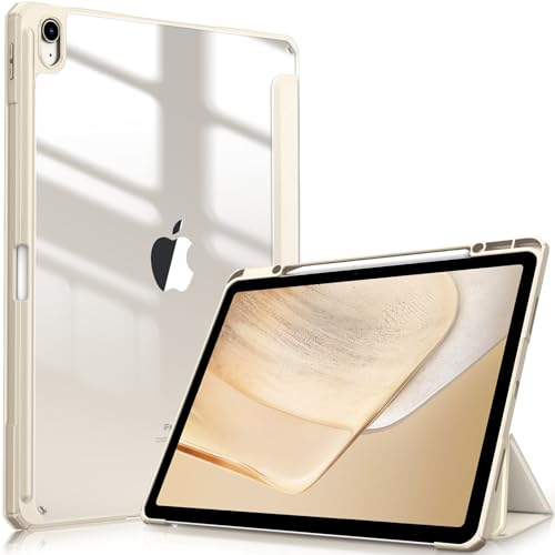 Fintie Hybrid Hülle für iPad Air 13 Zoll (M3) 2025, (M2) 2024 mit Stifthalter - Stoßfeste Schutzhülle Case mit transparenter Hartschale auf der Rückseite für iPad Air 13 Zoll Hülle, Starlight