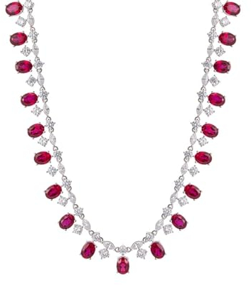 KnBoB 925 Silber Schmuck Halskette für Damen, Erstellt Rubin mit Moissanit Luxus Edelstein Anhänger Halskette 40 CM