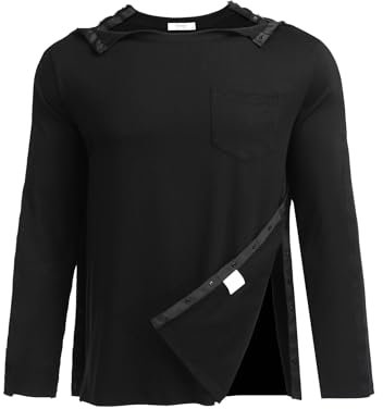 PINSPARK Langarmshirt Herren T-Shirts Laufshirts Atmungsaktiv Langarm Post Schulter Chirurgie Shirts Hemden nach Schulteroperationen Snap Open Tearaway Shirt Schwarz S