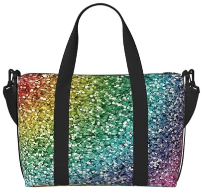 YUNWEIKEJI Luxuriöser Regenbogen-Glitzer, Große Strandtasche, Umhängetasche, Reisetasche - Tragetasche, Handtasche mit Griffen und Riemen