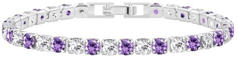 Tobestu Braccialetto tennis placcato platino per donne con zirconia rotonda viola-bianca 4mm per festa della mamma - Dimensione 6.7 YA5032
