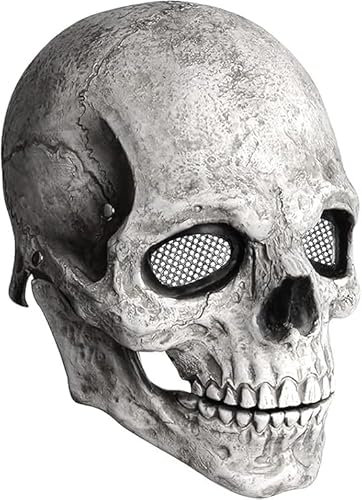 ZOSIGN Skelett Halloween Maske, Totenkopf Maske Erwachsene, Voller Kopf Skull Maske,Halloween Skelettmaske mit Beweglichem Kiefer, für Halloween Cosplay Partymaske（Grau）