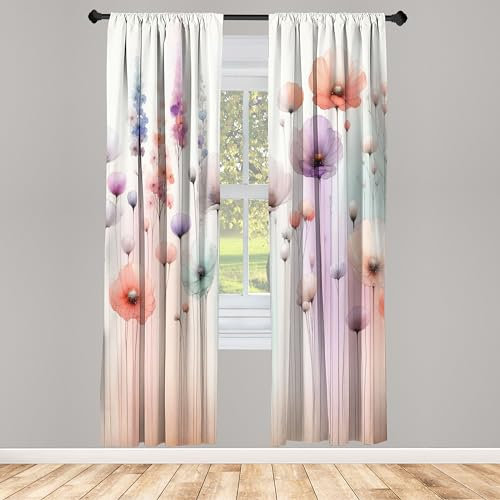 ABAKUHAUS Floreale Tenda a Pannello Set di 2, Boschi di Fantasia sognanti Dolci, Trattamento della Finestra per Stanza e Camera da Letto, 150 cm x 225 cm, Corallo Lilla Menta