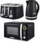 Geepas Electric Kettle 4 Slice Bread Toaster & Microwave Kitchen Set | 1.7L Textured Cordless Kettle 2200W | 4 Slice Toaster with 7 Level Browning Control | 700W Digital Microwave 20L, Black