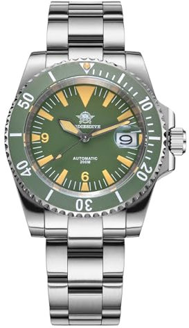 ADDIESDIVE Automatikuhr für Herren, Retro-Stil, mattierte Keramik-Lünette, wasserdicht, 200 m, NH35A, synthetischer Saphir, Ad2064steel Grün, Klassisch