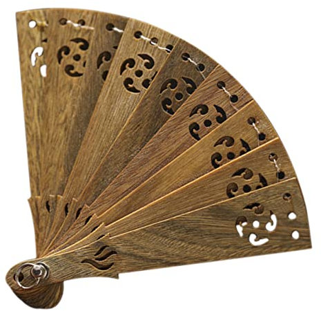 TEHAUX Wooden Hand Fan Folding Vintage Pendant Car Keychain Ornament for Decor