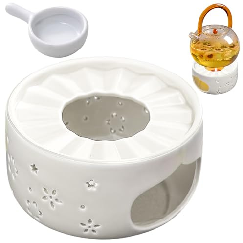 Keramik Teewärmer mit Teelichthalter und Hohl Geschnitztem Design - Stövchen für Teekannen und Kaffee