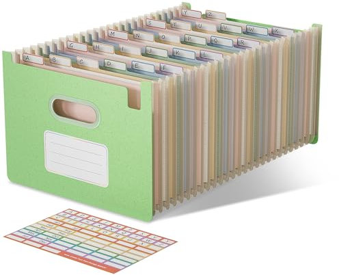 EcoStash Dokumentenmappe A4 26 Fächer, Weizenstroh Fächermappe Sortiermappe Bunte Ordner Organizer, Akkordeon Aktenmappe, Aufrecht und Oben Offen, BPA-frei, Zurück zur Natur, Gesundes Leben-Mintgrün