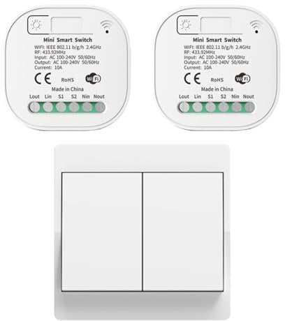 Cerhot 230V Tuya WiFi Smart Switch, set di interruttori della luce wireless, interruttore wireless, interruttore di controllo remoto, interruttore wireless per l'illuminazione domestica (EU 2Gang 1V2)