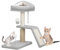 Hzuaneri 68cm Cat Scratching Post with Bed, Multifunctional Cat Scratcher with Rotatable Scratching Ramp, Cats Tower with Sisal Stairs, For Small/Medium Cats, 2 Use Perch, Pompom, Light Grey MS06818LG
