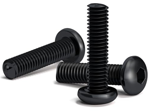 200 Tornillos Negros M3 x 12mm con Cabeza Redonda Hexagonal para llave de allen. Aleación de Acero Clase 10.9. Longitud: 12 mm. Cabeza de Botón ISO 7380. Acero templado al Carbono de alta dureza