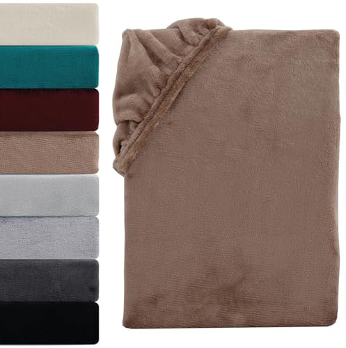 Visaggio Cashmere Touch Plüsch Spannbettlaken Premium Flauschiges Winter Nicky Teddyplüsch Spannbetttuch Bettlaken 2 Stück 90x200-100x200 cm Nougat Braun