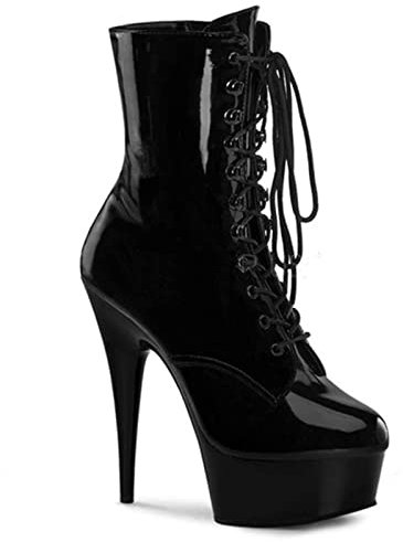 Damenmode-Stiefel, Catwalk-Schuhe, runde Zehen, High Heels, Striptease, Pole Dance, Damen-Stiefeletten, 15 cm, Schnürung, große Damenstiefel