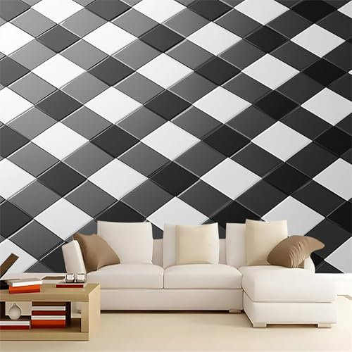 Fototapete Premium-Vlies Clip Art Quadratisches Karomuster Foto Tapete Schlafzimmer Wohnzimmer Moderne Vliestapete 200 x 140 cmModerne Wandtapeteschwarz und weiß