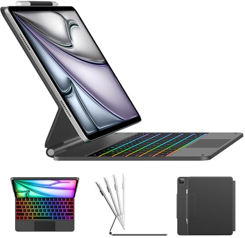 typecase Custodia per tastiera per iPad Air 13 (M3 2025 / M2 2024) e iPad Pro 12.9 (6a, 5a, 4a, 3a generazione), tastiera magica, supporto magnetico facile da impostare, trackpad multi-touch