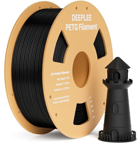 DEEPLEE PETG Filament 1.75mm, 3D Drucker PETG Filament Maßgenauigkeit +/- 0.02 mm für die meisten FDM 3D Drucker, Schwarz 1KG