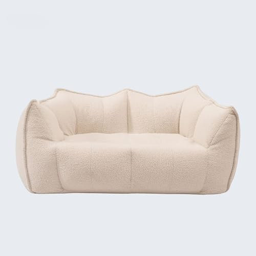 Compressed Foam Sofa, Sitzsack Sofa mit Boucle Stoff, Comfy Lazy Chair mit Füllung, Wohnzimmer Sitzsack Sofa für Erwachsene Teens, Akzent Sofa Stuhl für Schlafzimmer Dorm Beige,Double