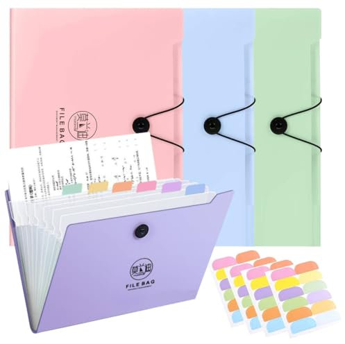 A4 Expanding File Organiser, 4Pcs Document Organiser Paperwork Certificate Folder Receipt Organiser with 12 Compartment Folder Accordion File Organiser for Office Business Home
