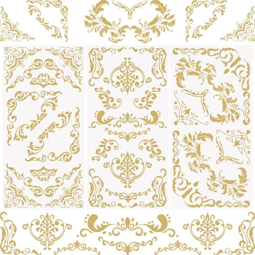 WANDIC 3 Bogen Rub on Transfer Stickers, Mandala Aufkleber Gold mit Vintage Bordüre Muster, Europäischer Stil, Wasserdicht, Möbel, Kunsthandwerk, Verzierungen für Fotoalbum und Scrapbook, 15 x 30 cm
