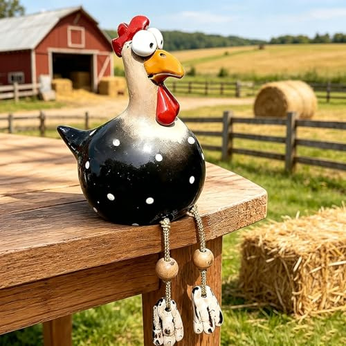 YFJSML Keramik Huhn Gartendeko Deko Garten Handarbeit Huhn Deko Garte n Keramik Hah Gartenstatue Henne Figuren Gartendeko Gartenfigur Gartendekoration für Außen Balkon Garten Ostern (Schwarz)