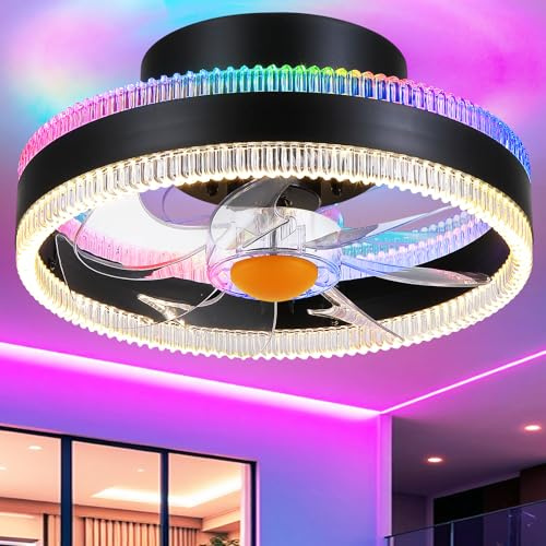 Mpayel - Ceiling Fans with Lights - Low Profile RGB Ceiling Fan, 13 Small Dimmable LED Bladeless Ceiling Fans, Modern LED Ambient Light - RGB for Bedroom